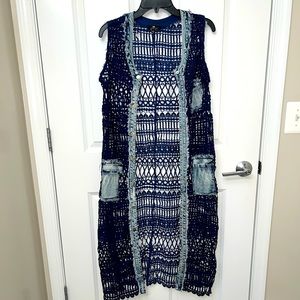 Denim Trimmed Long Vest